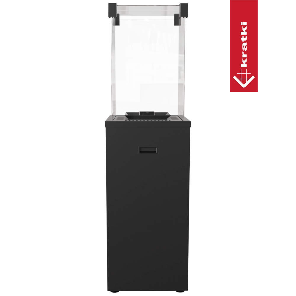 Kratki Patio Slim terrasheater met glazen windscherm en zwarte basis