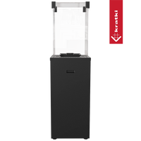 Kratki Patio Slim terrasheater met glazen windscherm en zwarte basis