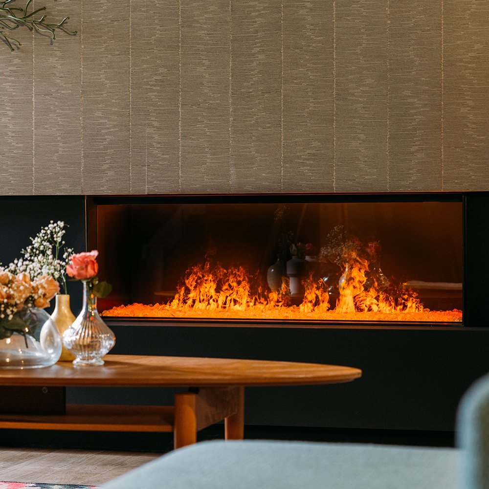 Dimplex e-MatriX 1300/400 I Front in moderne woonkamer met lange haard