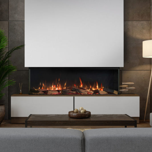Trimline Fires 130E Solus haard in moderne woonkamer met vlammen