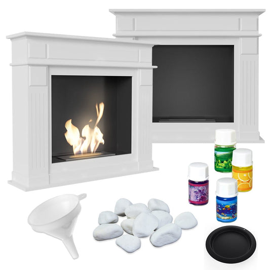 Kratki November open haard met witte omlijsting en accessoires