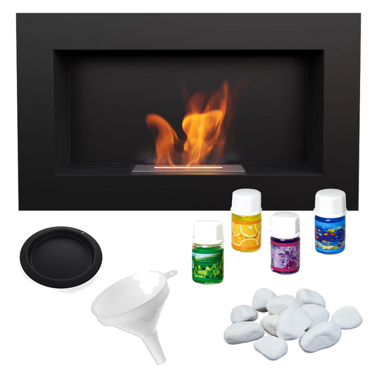 Kratki Golf biokachel met brander, trechter, accessoires en witte decorstenen