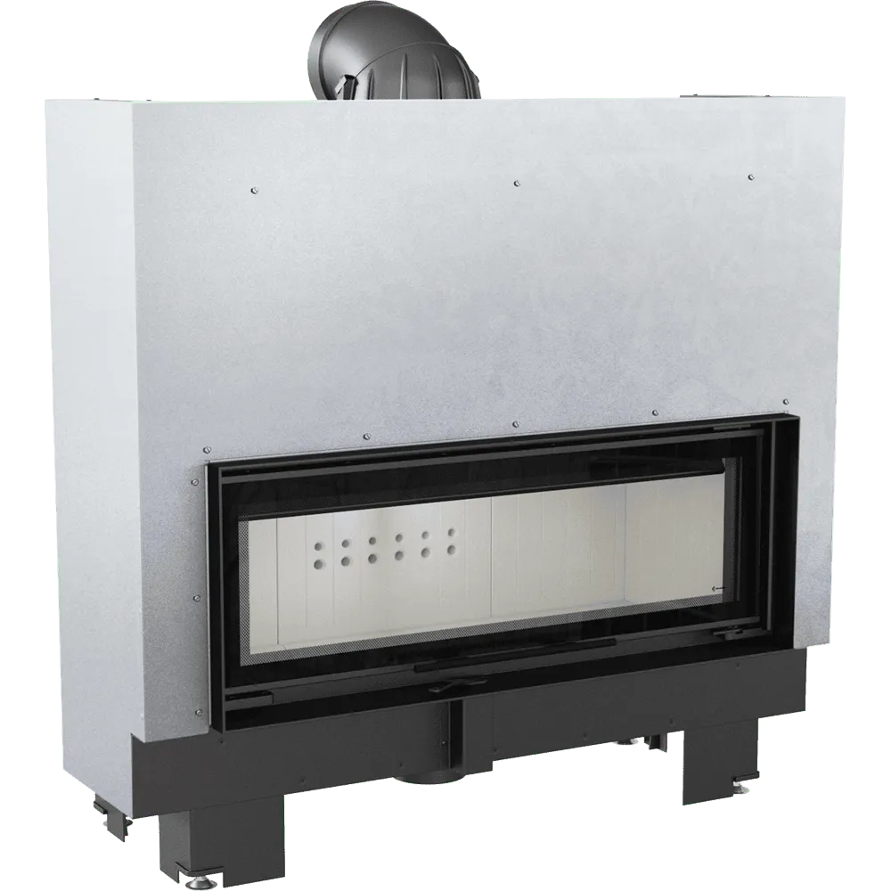 Kratki MB100 inbouwhaard met glazen deur en metalen behuizing, geschikt voor moderne interieurs.