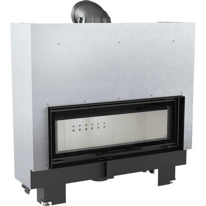Kratki MB100 inbouwhaard met glazen deur en metalen behuizing, geschikt voor moderne interieurs.
