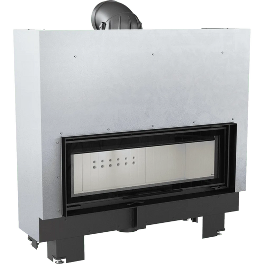 Kratki MB100 inbouwhaard met glazen deur en metalen behuizing, geschikt voor moderne interieurs.