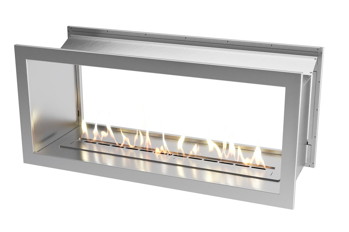 Icon Fires Double Sided Slimline Firebox 1350 met Slimline 1100 Brander, haard met vlammen