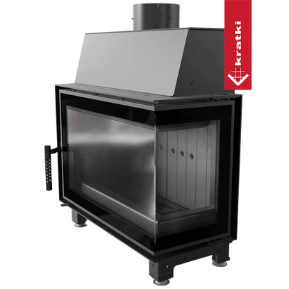 Kratki Simple S 8 kW Rechts, moderne houtkachel met glazen deur en zijruit.