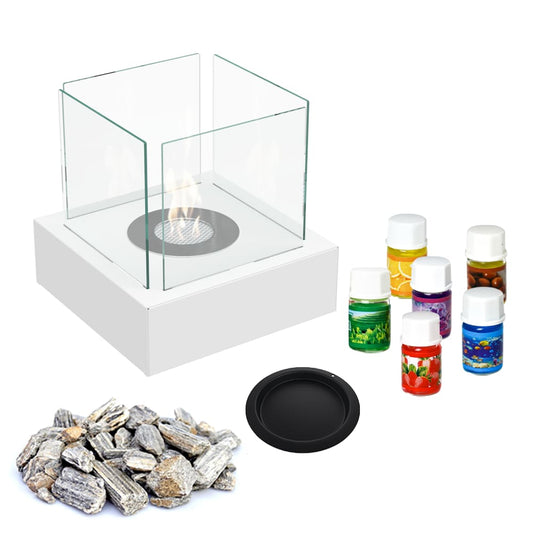 Kratki Tango3 tafelhaard met glas, decorstenen en gekleurde geurflesjes