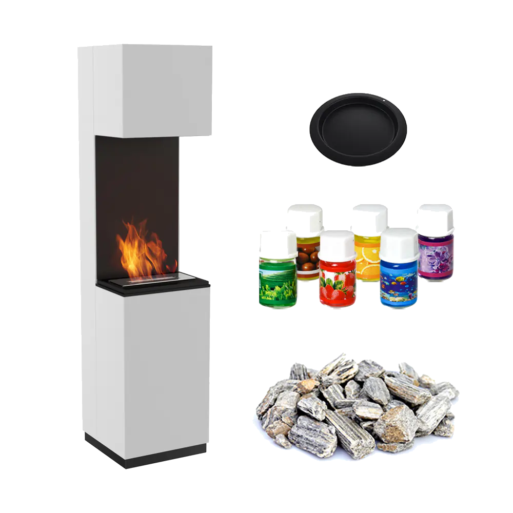 Kratki Sierra haard met decoratieve stenen, branders en zwarte schaal