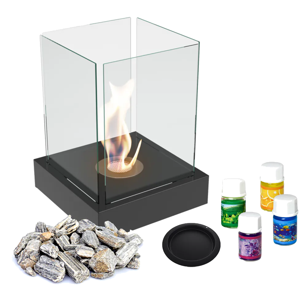 Kratki Tango4 tafelhaard met glas, lavastenen en brandgelflessen