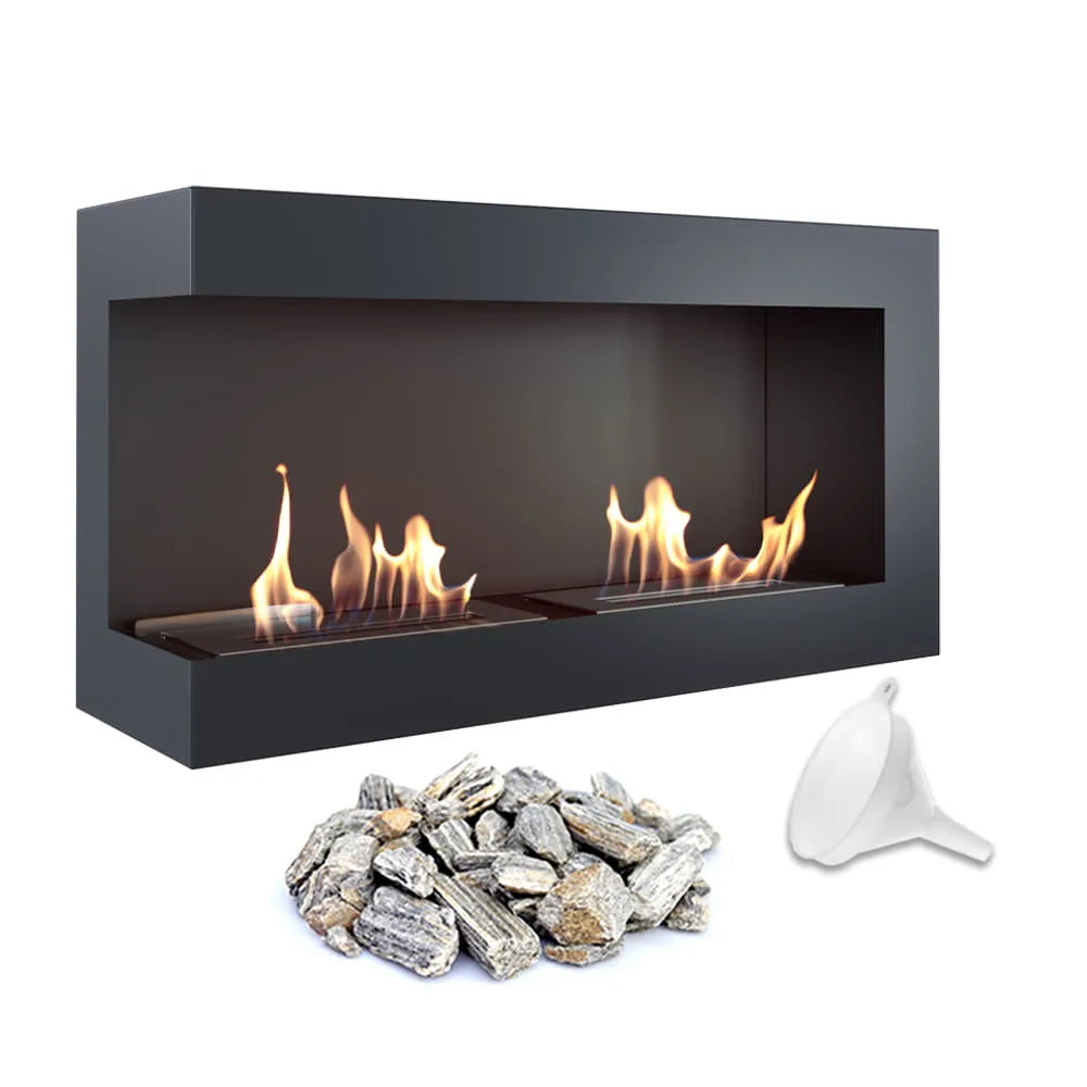 Kratki Delta Links haard met brandende vlammen, stenen en trechteraccessoire.
