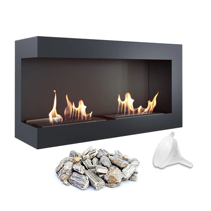 Kratki Delta Links haard met brandende vlammen, stenen en trechteraccessoire.