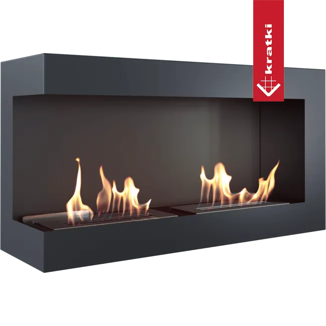 Kratki Delta Links, moderne inbouwhaard met twee branders en levendige vlammen.