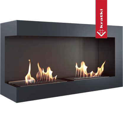 Kratki Delta Links, moderne inbouwhaard met twee branders en levendige vlammen.