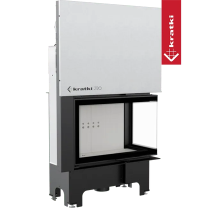 Kratki VNP 810/410 inbouwhaard met glazen deur en wit interieur.