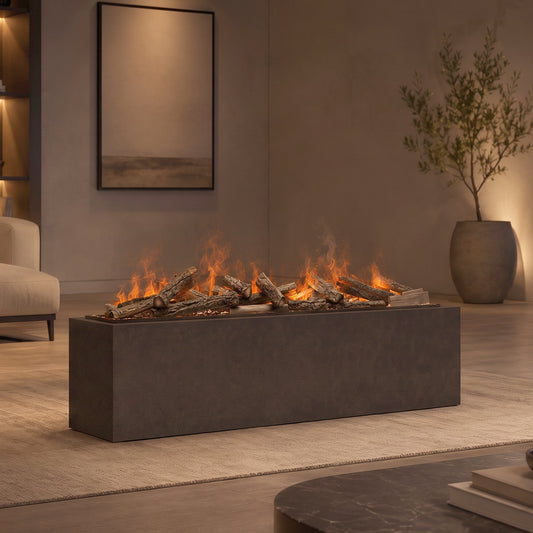 Dimplex Triton 1500 Optimyst haard met vlameffect in een modern ingerichte woonkamer