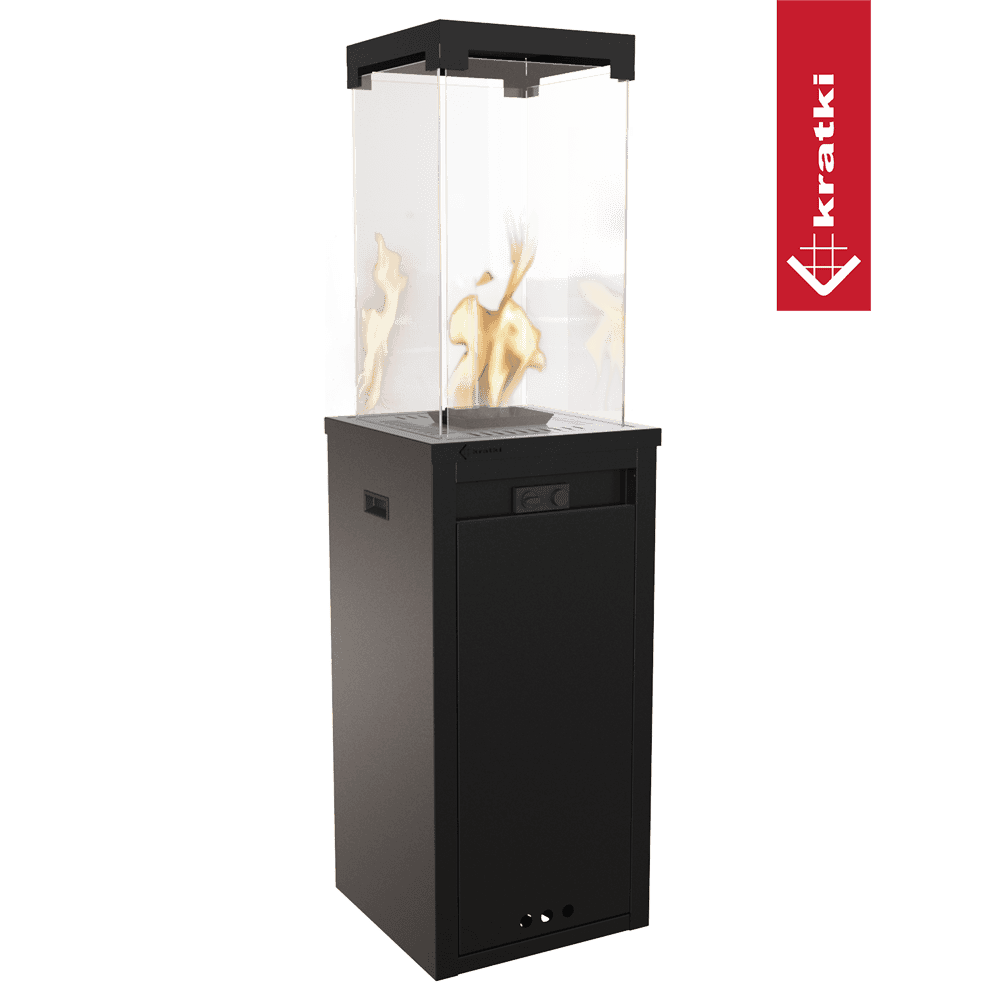 Kratki Patio Light terrasverwarmer met vlammen en glazen ombouw