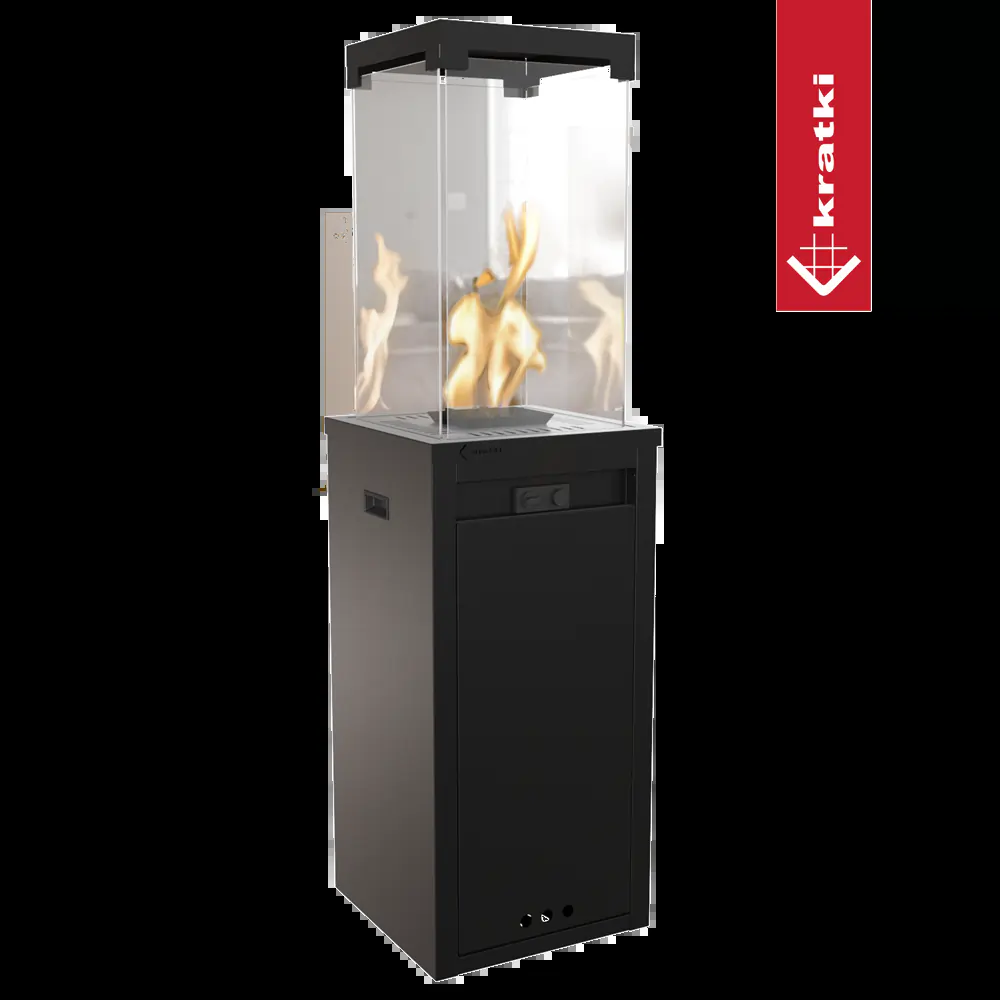 Kratki Patio Light terrasverwarmer met glazen ombouw en vlammen