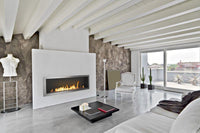 Icon Fires Slimline Firebox 1650 in moderne woonkamer met lange inbouwhaard