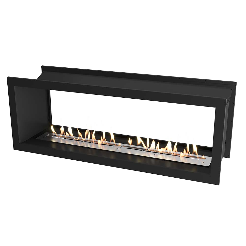 Icon Fires Double Sided Slimline Firebox 1650 met Slimline 1400 Brander, zwarte tunnelhaard met vlammen