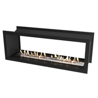 Icon Fires Double Sided Slimline Firebox 1650 met Slimline 1400 Brander, zwarte tunnelhaard met vlammen
