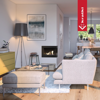 Kratki Delta TÜV ingebouwd in moderne woonkamer met kleine vlammen