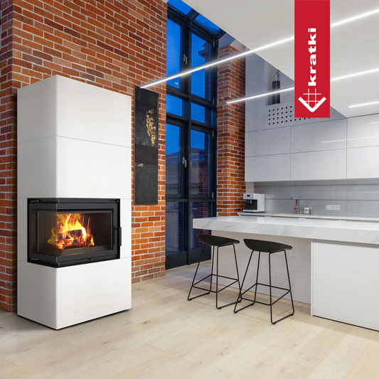Kratki Simple Box in moderne keuken met brandend haardvuur