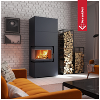 Kratki Simple Box haard in moderne woonkamer met brandend vuur