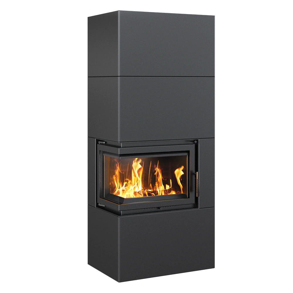 Kratki Simple Box houtkachel met grote glazen vuurhaard