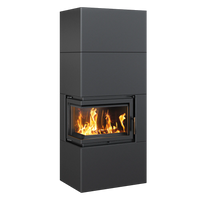 Kratki Simple Box houtkachel met grote glazen vuurhaard