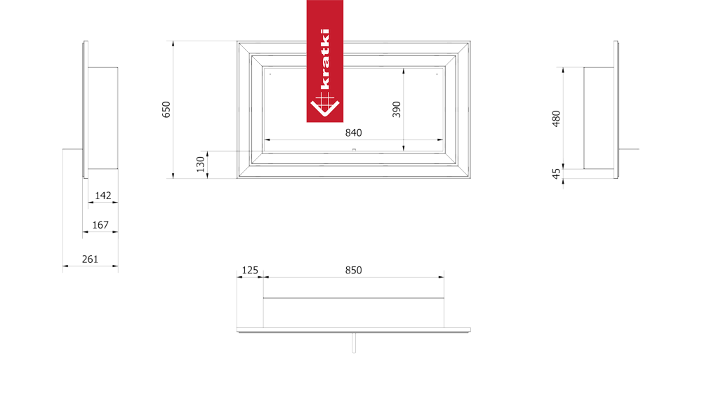 Technische tekening van de Kratki Juliet TÜV met afmetingen en zijaanzichten.