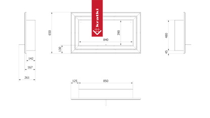 Technische tekening van de Kratki Juliet TÜV met afmetingen en zijaanzichten.