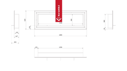 Technische tekening van de Kratki Juliet TÜV met afmetingen en zijaanzichten.