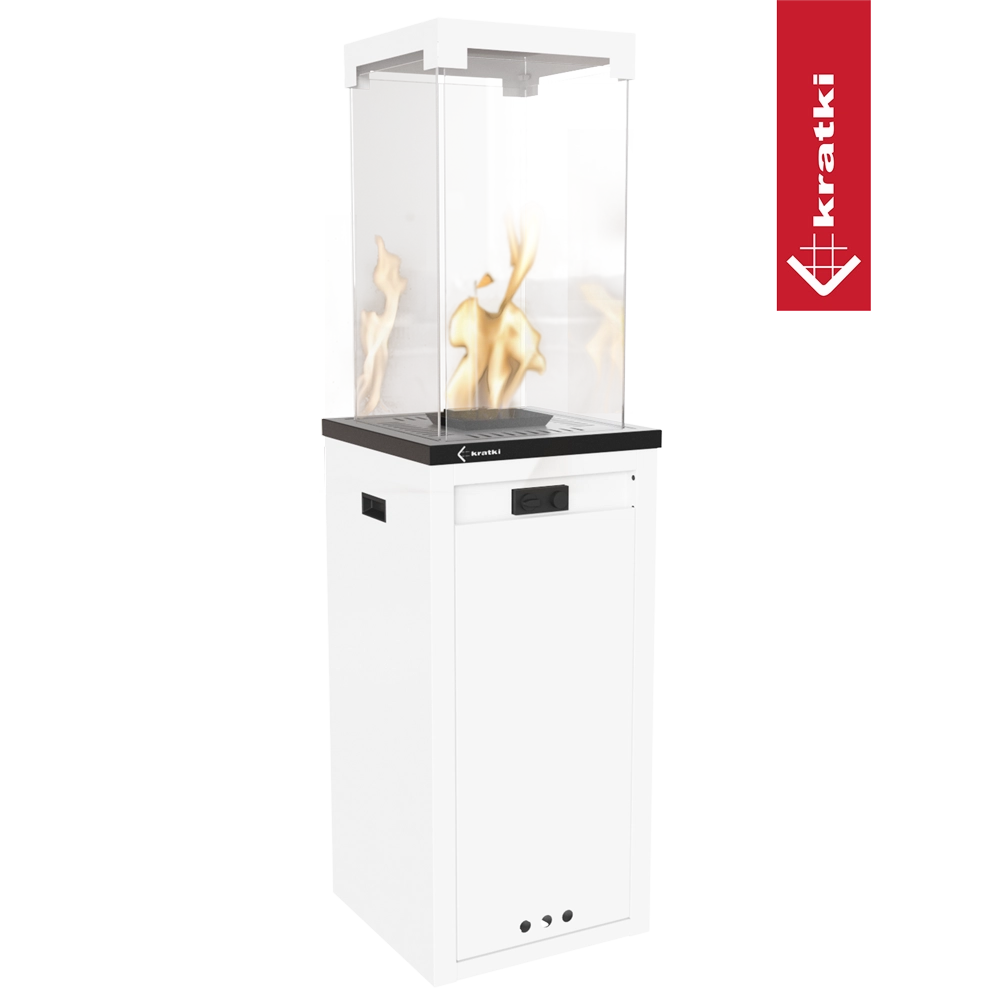 Kratki Patio Light terrasverwarmer met glazen vuurkolom en vlammen