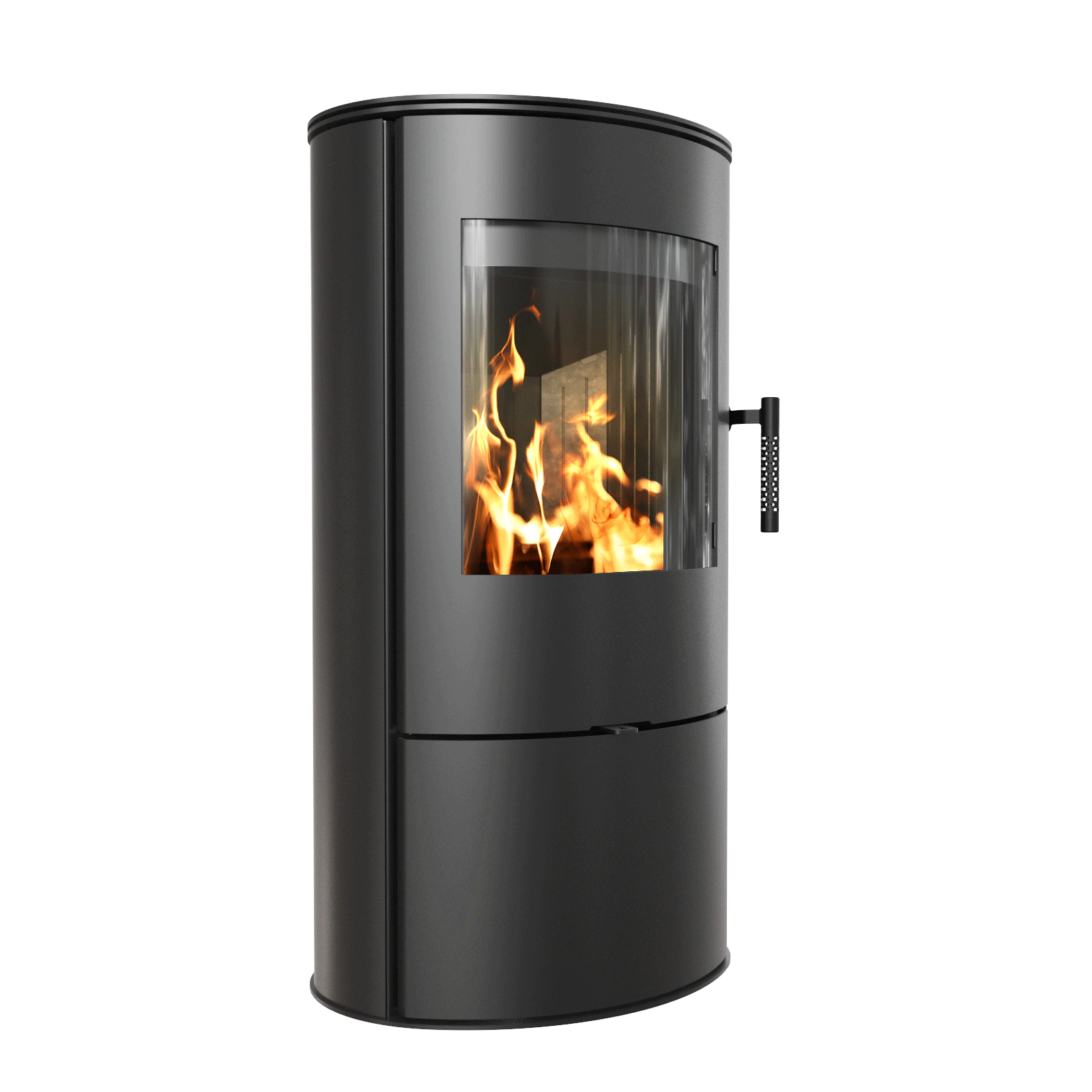 Kratki Rollo BLACK zwarte vrijstaande kachel met vuur achter glas