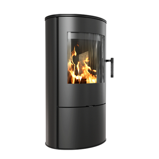 Kratki Rollo BLACK zwarte vrijstaande kachel met vuur achter glas