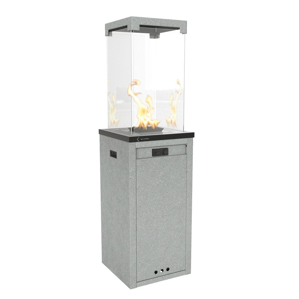 Kratki Patio Light terrasverwarmer met glazen omkasting en vlammen