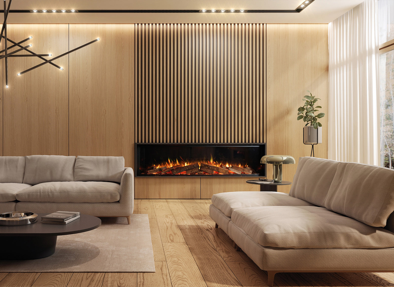 Element4 Elite 180 E Supreme ingebouwd in moderne woonkamer met vlammen