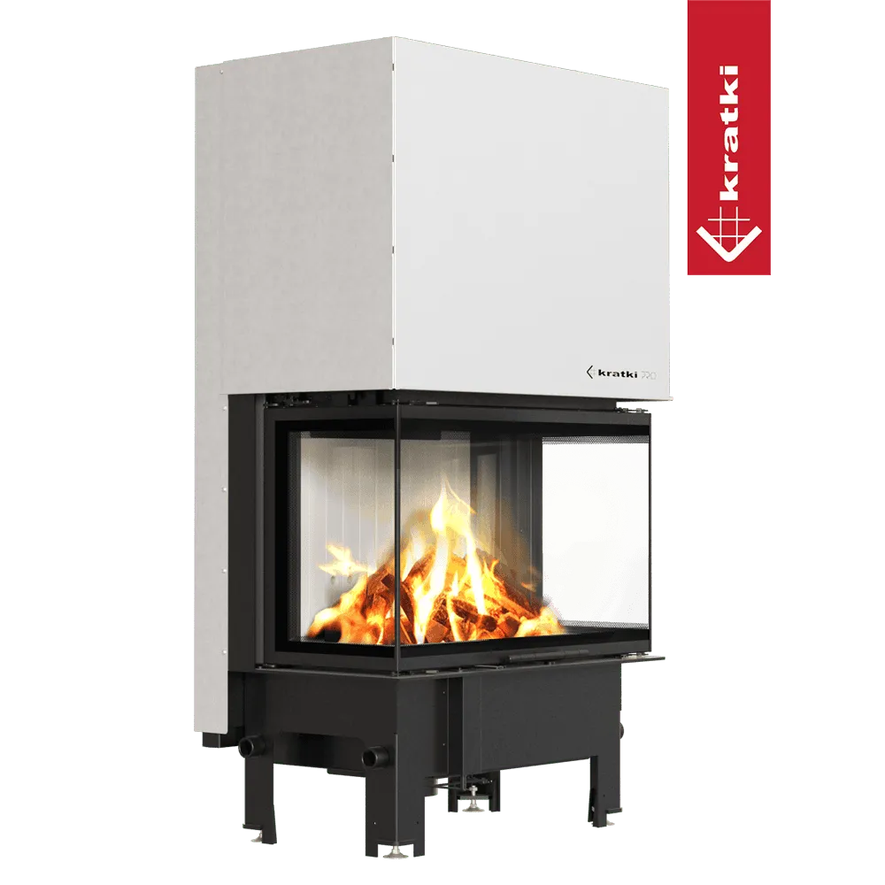 Kratki Regnor 800/400 haard met moderne glazen behuizing en zichtbare vlammen.