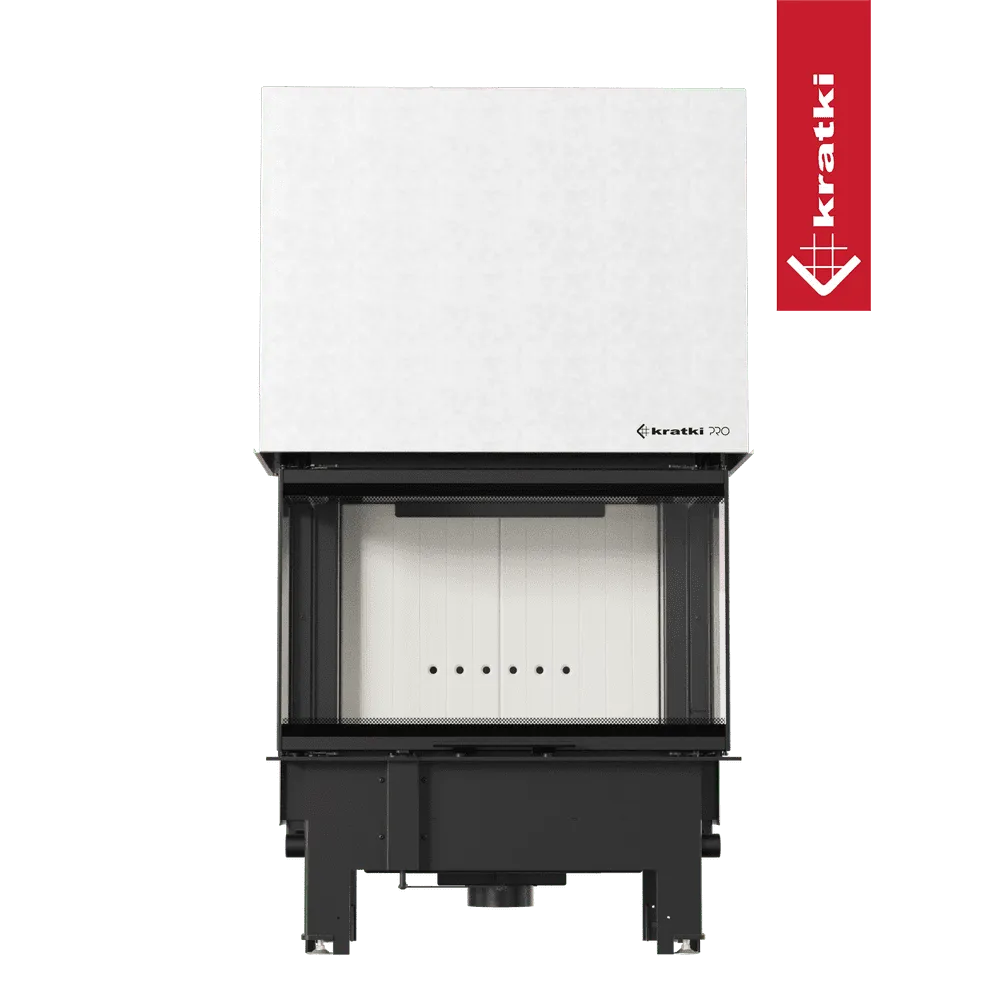 Kratki Regnor 800/400 moderne inbouwhaard met wit omhulsel en zwart frame.