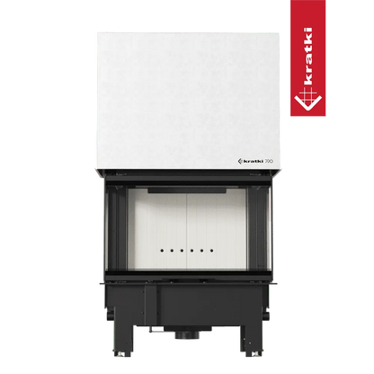 Kratki Regnor 800/400 moderne inbouwhaard met wit omhulsel en zwart frame.