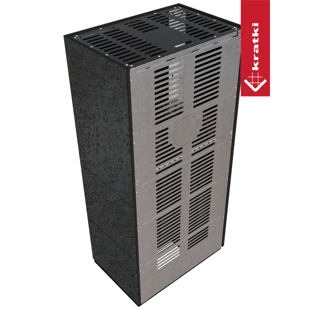 Kratki Floki Box Links zwarte haardmodule met geperforeerde metalen panelen