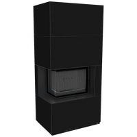 Kratki Floki Box Links zwarte haard met frontglas op groene achtergrond