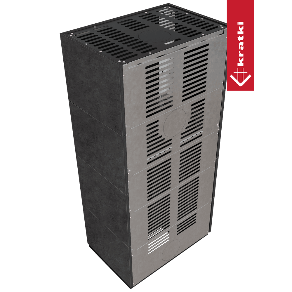 Kratki Floki Box Links zwarte haardkast met geperforeerde metalen panelen