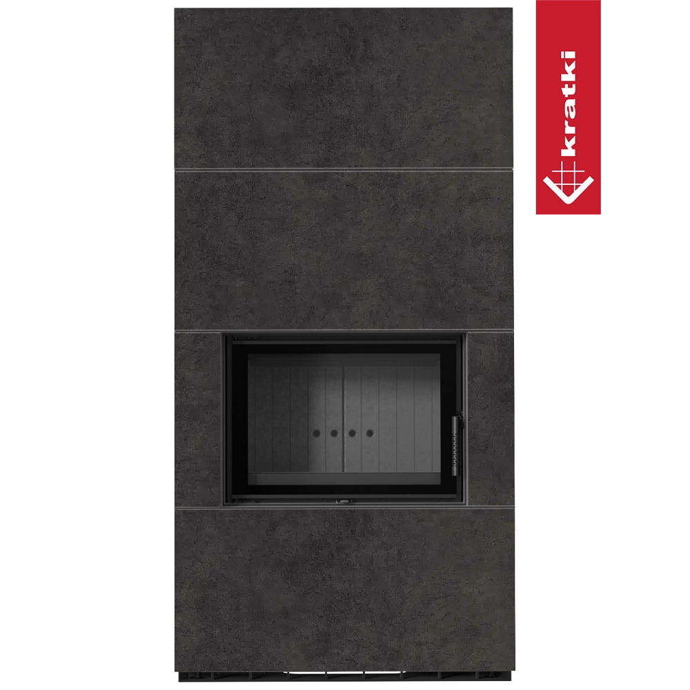 Kratki Floki Box inbouwhaard met donkere afwerking en glazen deur