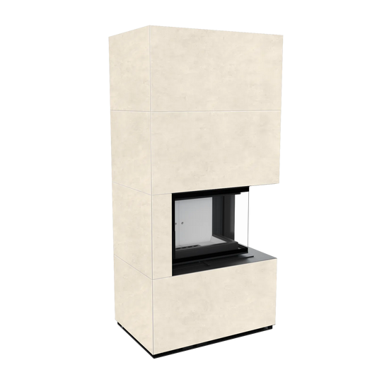 Kratki Floki Box Rechts, vrijstaande haard in beige bekleding