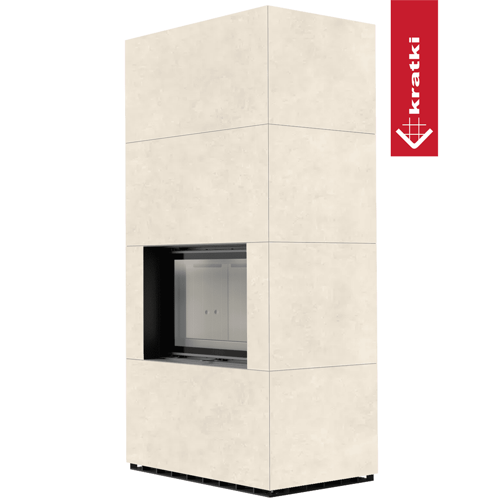 Kratki Floki Box hoge haard met beige bekleding en zwarte vuuropening