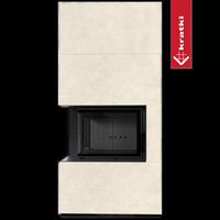 Kratki Floki Box Links haard met beige bekleding en zwart glasvenster