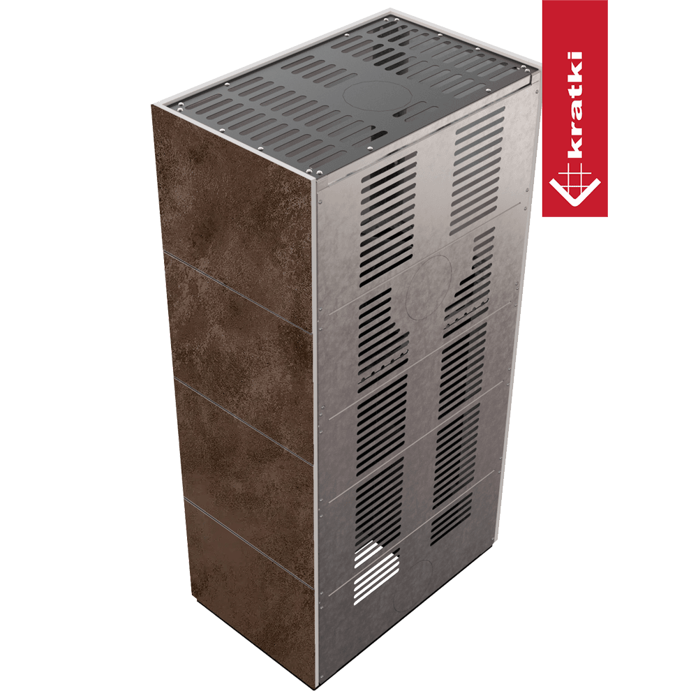 Kratki Floki Box metalen haardkachel met bruine zijpanelen
