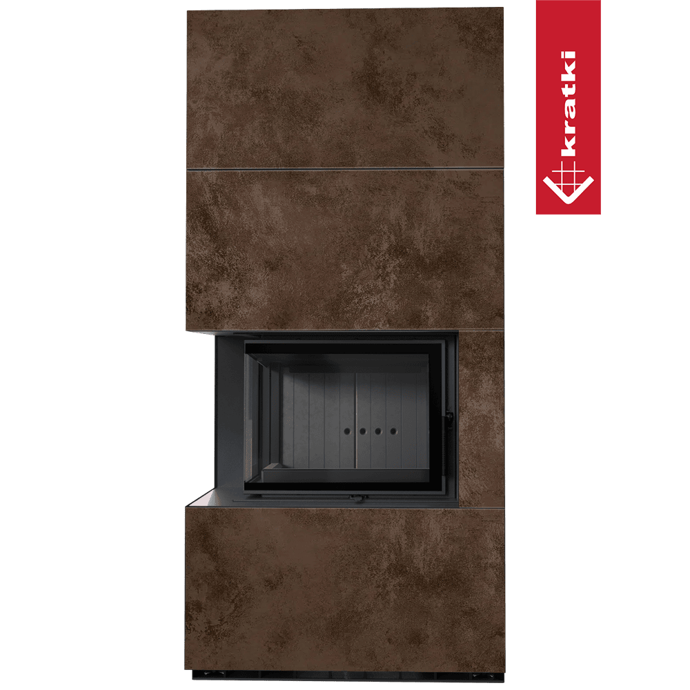 Kratki Floki Box Links inzethaard met bruine bekleding en glazen deur